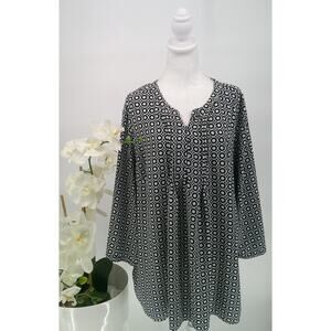 Croft & Barrow Womens Black White Floral Long Sleeve Pintuck Blouse Size 3XL